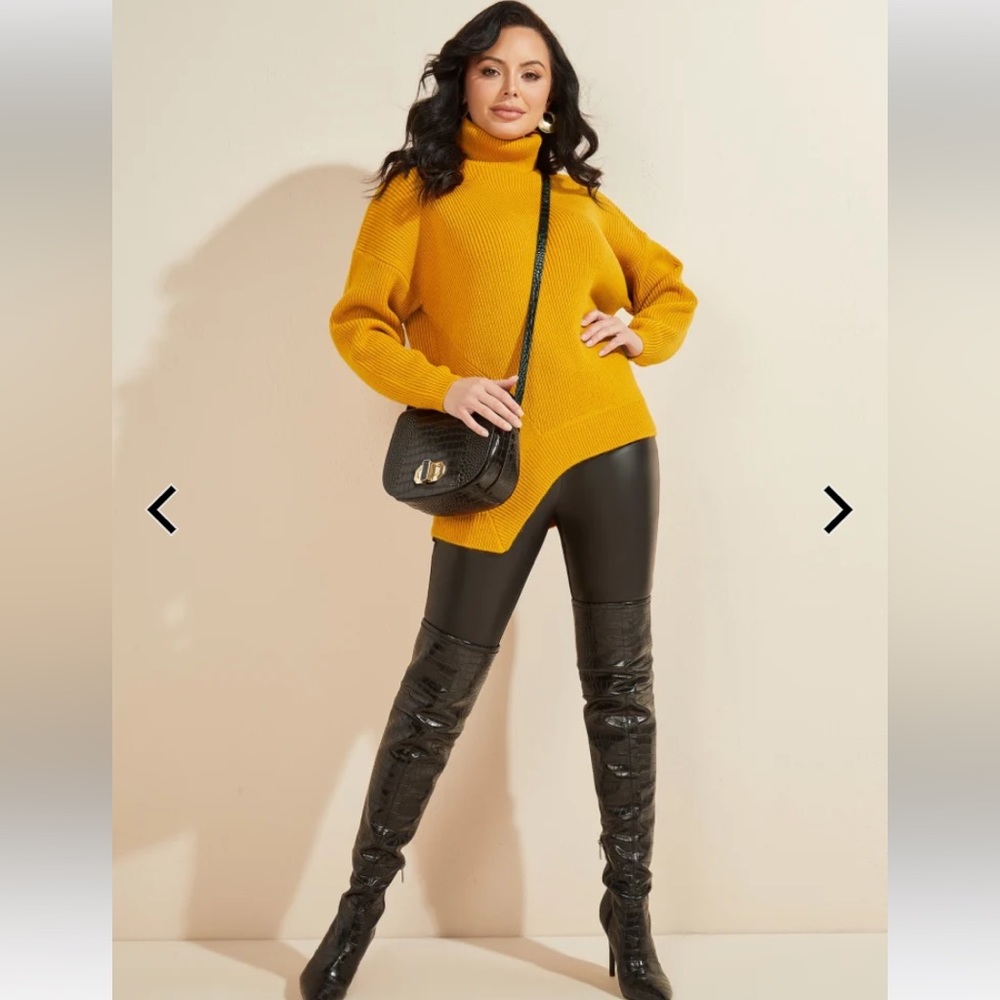 Marciano Mustard Colour Turtleneck Asymmetrical Sweater - Size XS